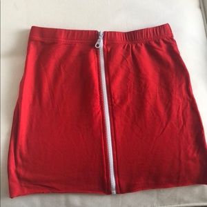 Red mini zip up skirt